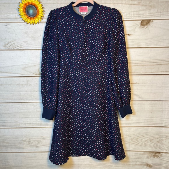 Kate Spade New York Dresses & Skirts - Kate Spade New York Navy Lip Lips Crepe Print Button Front Long Sleeve Dress 6